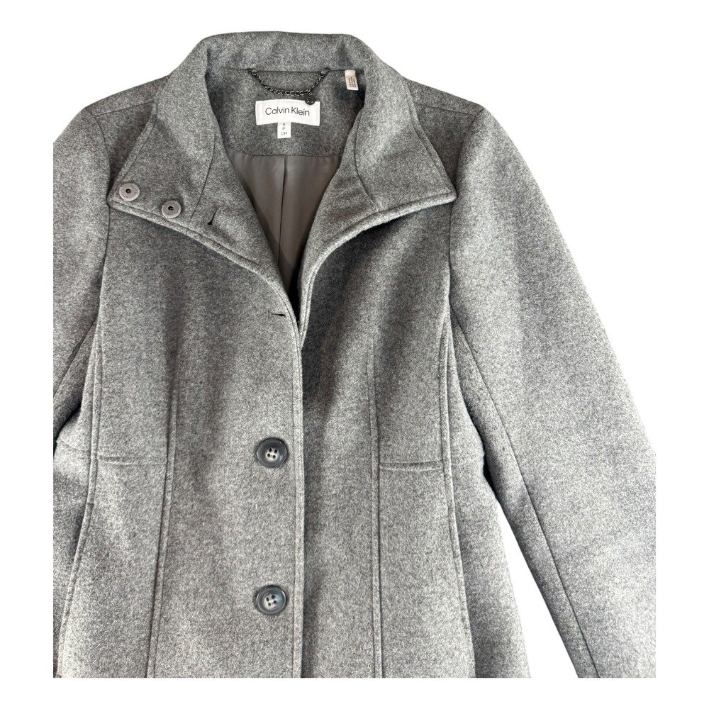 Calvin Klein Womens Heather Gray Funnel Neck Button Front Walker Coat Size Small - Picture 8 of 9